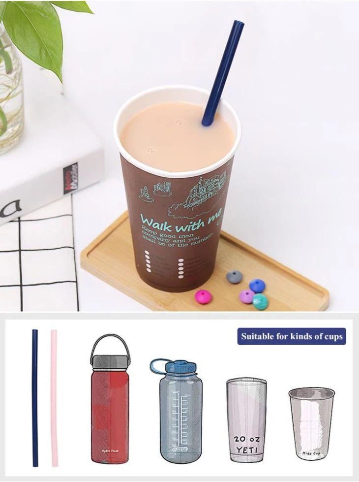 Pink Portable Folding Silicone Straw With Case